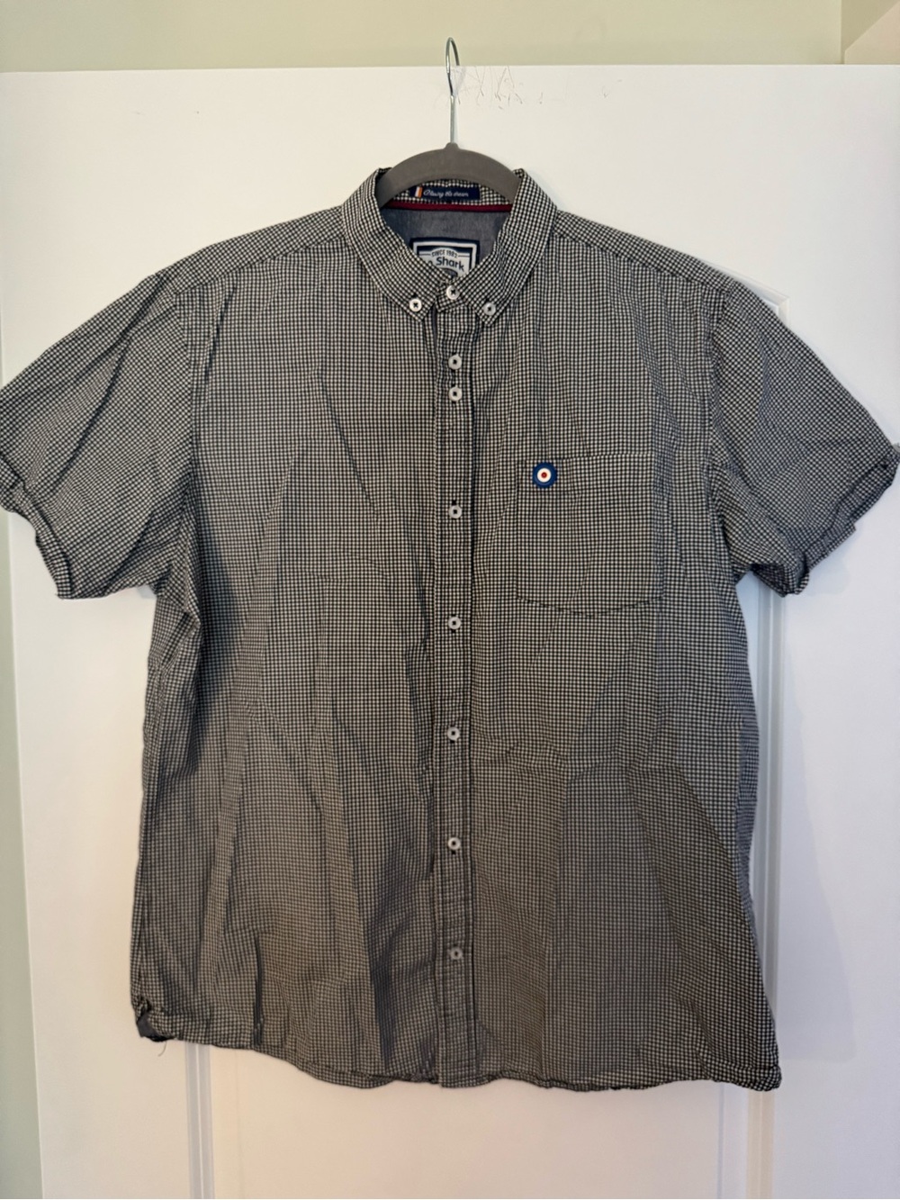 Short-Sleeve Button-Down Micro Check Shirt - Black/White
